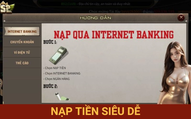Vào vốn cực dễ với quy trình nạp tiền
